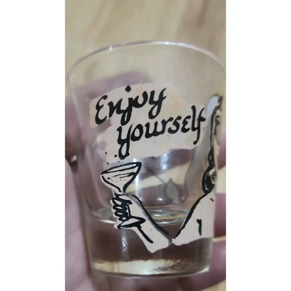 3 Vintage 1950's Saucy Roving Eyes shot glasses girl boy skunk anchor hocking